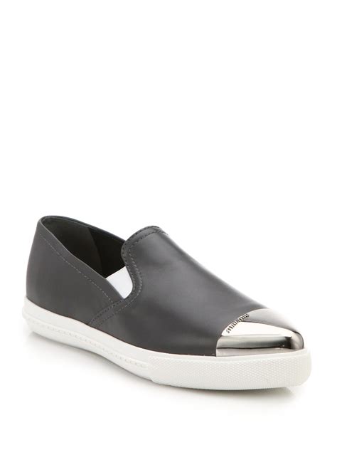 miu miu cap toe leather slip on sneakers|miumiu sneakers for women.